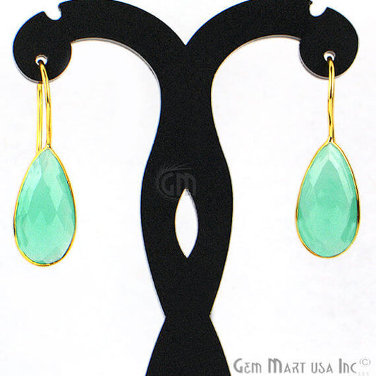 Gold Plated Pears 11x35mm Gemstone Dangle Hook Earring Choose Your Gemstone 1Pair - GemMartUSA