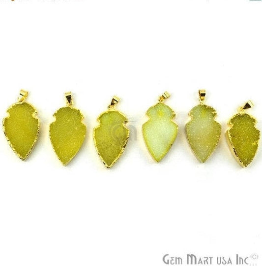 Lemon Druzy Arrow Heads Pendant, 29x15mm Electroplated Gold Edged Arrow Heads Pendant (AHDZ-50023) - GemMartUSA (764088156207)