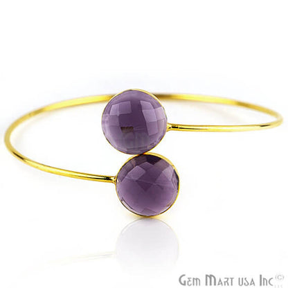 Round Shape Double Gemstone Adjustable Gold Plated Bangle Bracelet (Choose Gemstone) - GemMartUSA