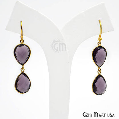 Amethyst Bezel Pears Shape Gold Plated 40x12mm Dangle Hook Earring (AMER-90186) - GemMartUSA