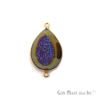 Window Druzy 16x22mm Pear Bezel Cave Druzy Gemstone Connector (Pick Your Color, Bail)