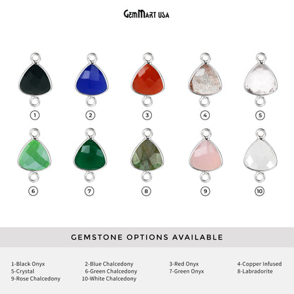 Trillion 10mm Double Bail Silver Plated Bezel Gemstone Connector (Pick Stone & Lot Size)
