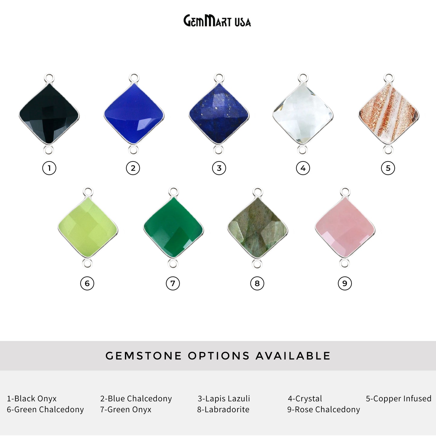 Square 12mm Double Bail Silver Bezel Gemstone Connector