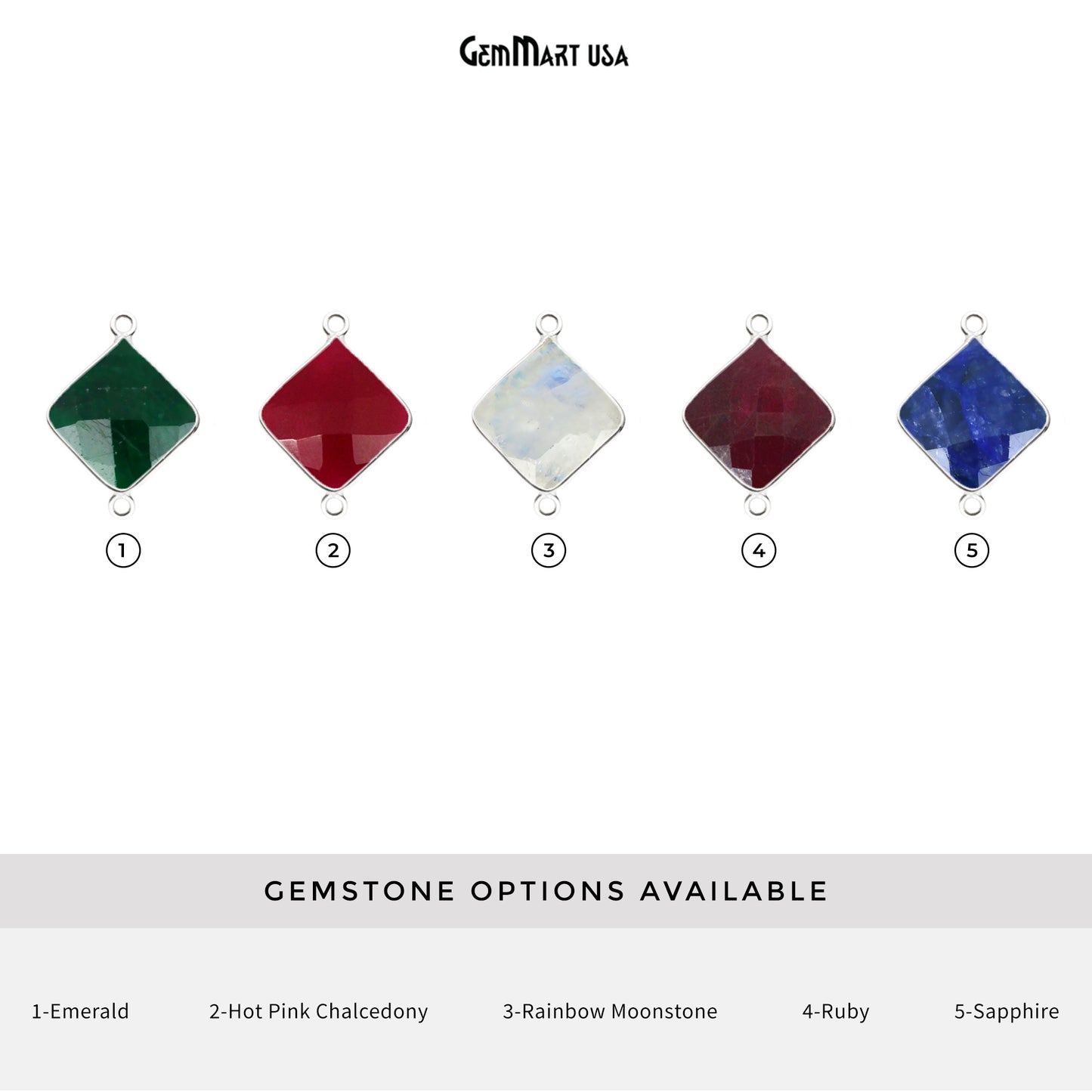 Square 12mm Silver Bezel Double Bail Gemstone Connector