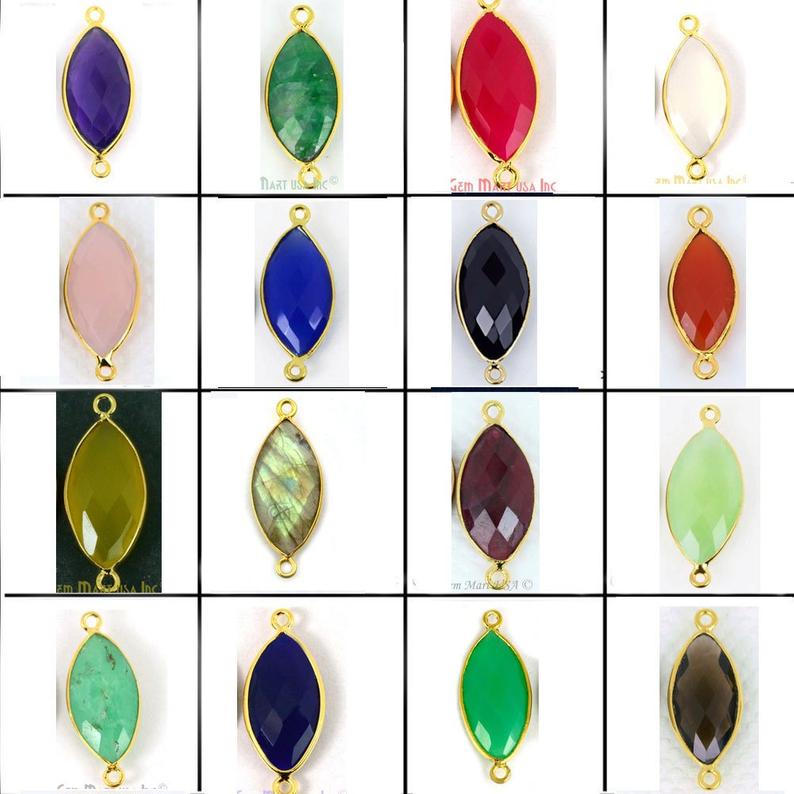 Marquise 8x16mm Double Bail Gold Bezel Gemstone Connector