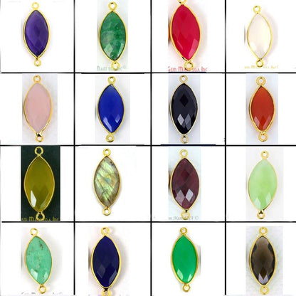 Marquise 8x16mm Double Bail Gold Bezel Gemstone Connector