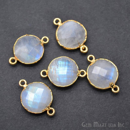 Rainbow Moonstone 14mm Round Gold Electroplated Gemstone Connector