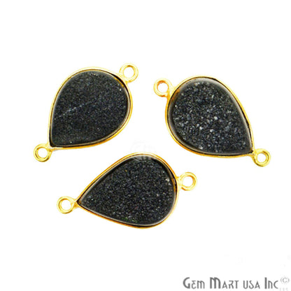 Titanium Druzy 12x16mm Pears Gold Double Bail Gemstone Connector