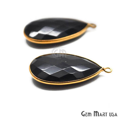 Natural Black Onyx Pears 30x16mm Gold Plated Single Bail Connector - GemMartUSA