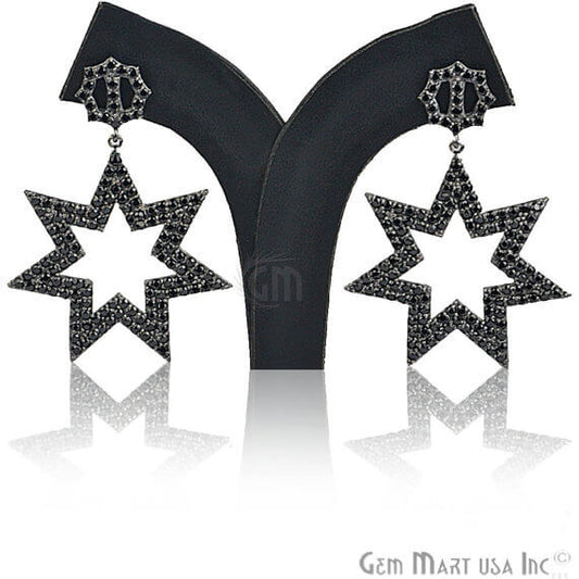 Black Plated Studded With Micro Pave Black Spinel 58x34mm Dangle Earring - GemMartUSA