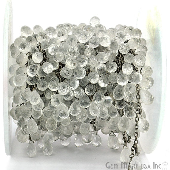 Crystal Tear Drops Oxidized Wire Wrapped Briolette Dangle Rosary Chain - GemmartUSA (762835501103)