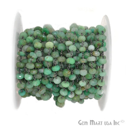 Chrysoprase 6-7mm Beads Chain, Oxidized Wire Wrapped Rosary Chain - GemmartUSA (762837762095)