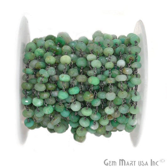 Chrysoprase 6-7mm Beads Chain, Oxidized Wire Wrapped Rosary Chain - GemmartUSA (762837762095)
