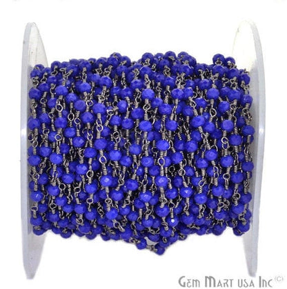 Dark Blue Chalcedony 3-3.5mm Oxidized Wire Wrapped Beads Rosary Chain - GemmartUSA (762841169967)