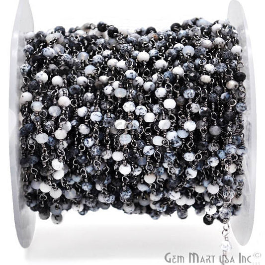 Dendrite Opal Oxidized Wire Wrapped Beads Rosary Chain - GemmartUSA (762846642223)
