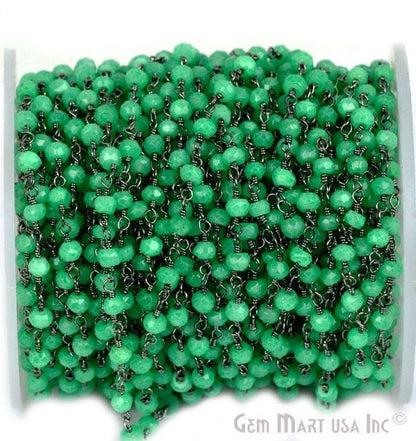 Green Chalcedony 3-3.5mm Oxidized Wire Wrapped Beads Rosary Chain - GemmartUSA (762853031983)