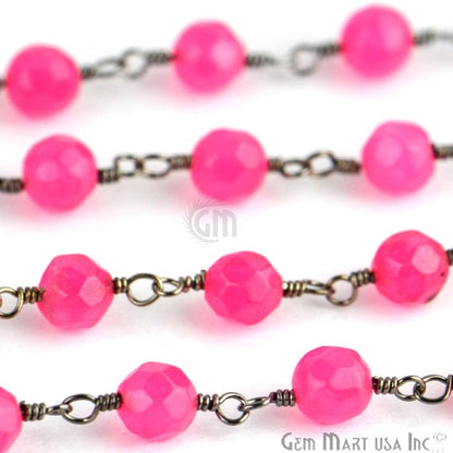 Hot Pink Jade 4mm Beads Oxidized Wire Wrapped Rosary Chain - GemMartUSA (762861158447)