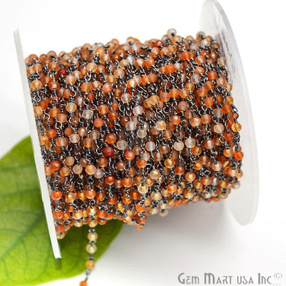 Hessonite Rondelle Oxidized Wire Wrapped Beads Rosary Chain - GemMartUSA (762863747119)