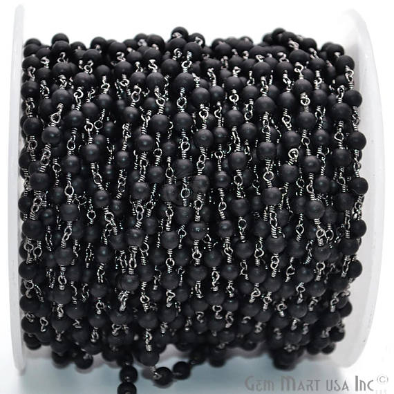 Black Tourmaline Oxidized Wire Wrapped Beads Rosary Chain - GemmartUSA (762878853167)