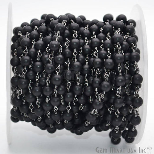 Black Tourmaline Oxidized Wire Wrapped Beads Rosary Chain - GemmartUSA (762879508527)