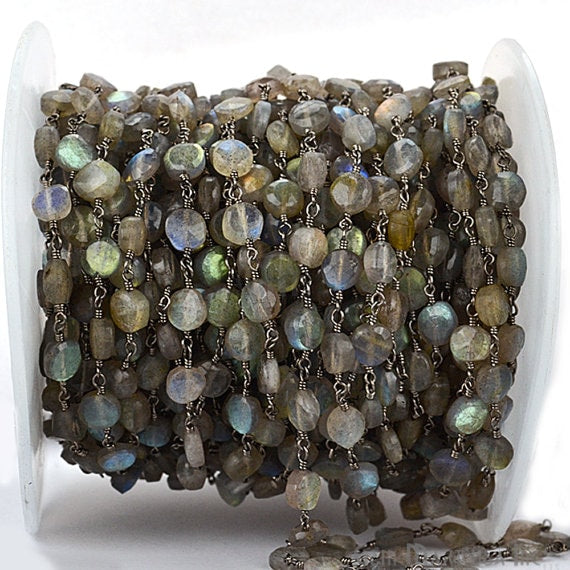 Labradorite Coin Beads Oxidized Wire Wrapped Rosary Chain (762964639791)