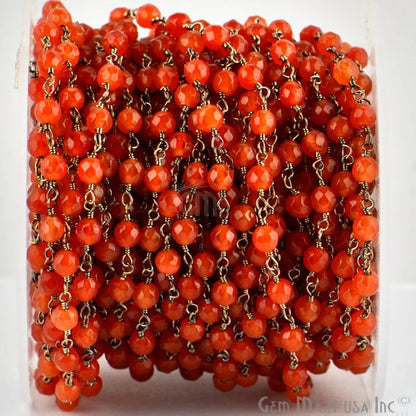 Orange Jade 4mm Beads Oxidized Wire Wrapped Rosary Chain (762997801007)