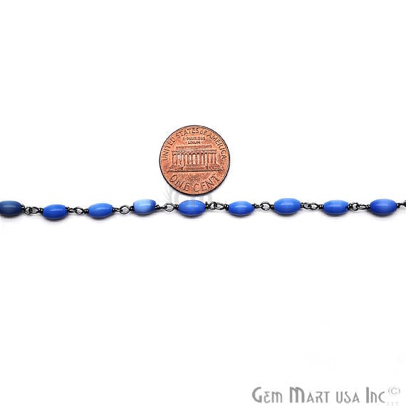 Royal Blue Monalisa Oval Rondelle Oxidized Wire Wrapped Rosary Chain - GemMartUSA (762998390831)