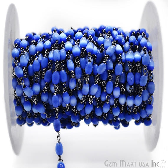 Royal Blue Monalisa Oval Rondelle Oxidized Wire Wrapped Rosary Chain - GemMartUSA (762998390831)