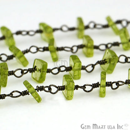 Peridot Square Shape Stone Beads Chain, Oxidized Wire Wrapped Rosary Chain (763583758383)