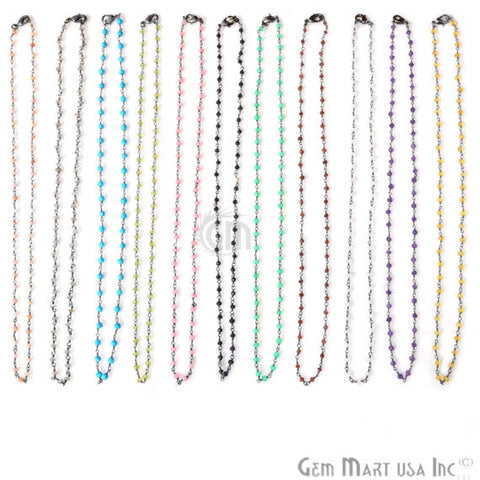 Turquoise 3-3.5mm Black Plated 18Inch Long Wire Wrapped Beads Necklace Chain - GemMartUSA