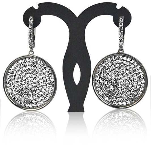 Black Plated Studded With Micro Pave White Topaz 52x31mm Dangle Earring - GemMartUSA