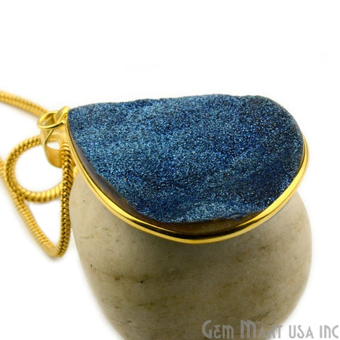 Blue Ttanium Druzy 35x50mm Gold Plated Pears Gemstone Chain Pendant - GemMartUSA