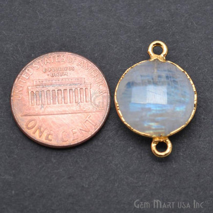 Rainbow Moonstone 14mm Round Gold Electroplated Gemstone Connector