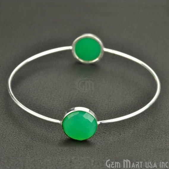 Natural Chrysoprase Chalcedony 14mm Round Adjustable Silver Plated Bangle Bracelet - GemMartUSA (754989924399)