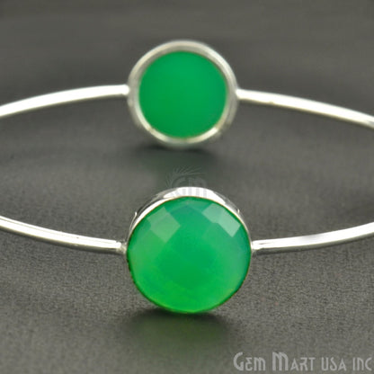 Natural Chrysoprase Chalcedony 14mm Round Adjustable Silver Plated Bangle Bracelet - GemMartUSA (754989924399)