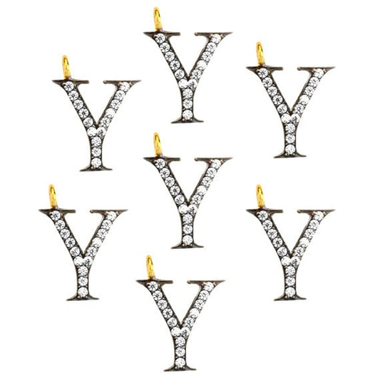 Y Alphabet Charm Diamond CZ Pave Gold Plated Charm for Bracelet & Pendants (CHWS-40047) - GemmartUSA (755011616815)