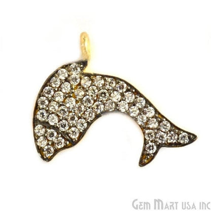 Fish Charms Diamond CZ Pave Gold Plated Charm for Bracelet Pendants & Necklace (CHWS-40074) - GemMartUSA (755019513903)