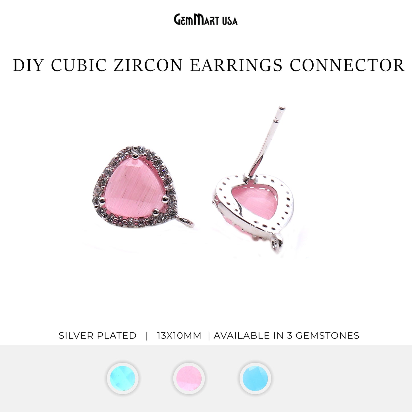 DIY Gemstone Cubic Zircon 13x10mm Loop Connector Stud Earrings