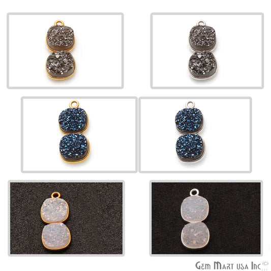 DIY Cushion Druzy Component 22x9mm Gold Plated Gemstone Connector (Pick Color) - GemmartUSA