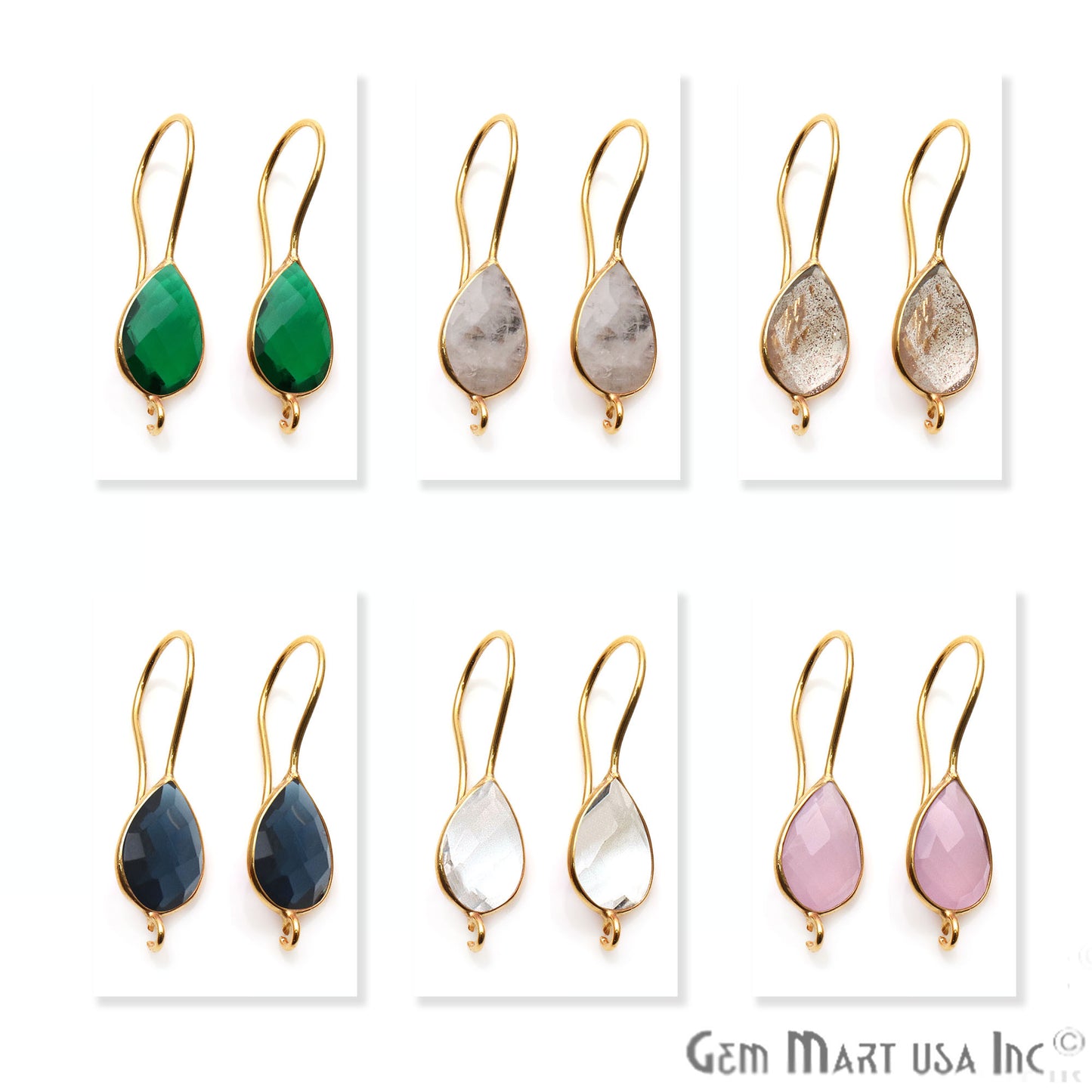 Pear Shape 31x9mm Gemstone Connector Hook Earrings (Pick your Gemstone) - GemMartUSA