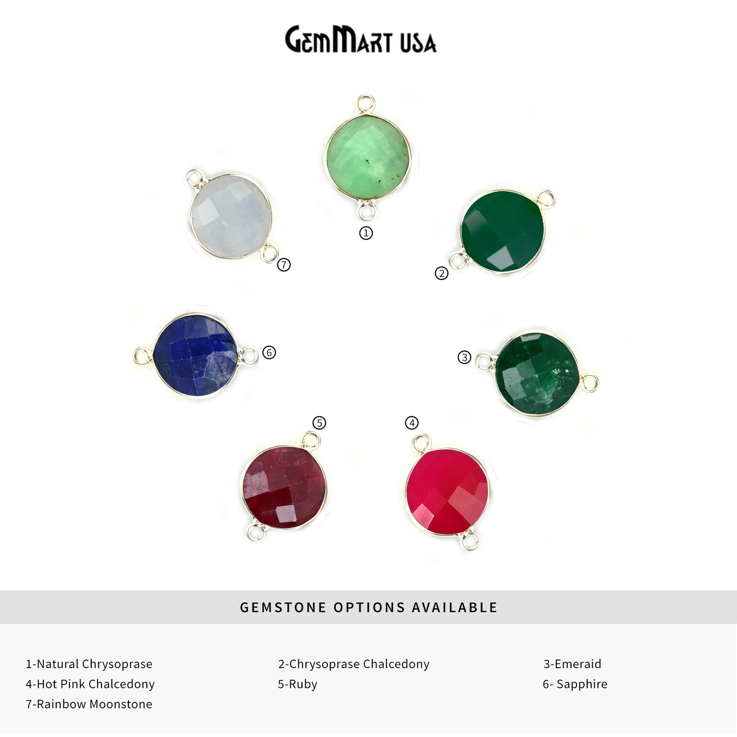 Round 12mm Double Bail Silver Plated Gemstone Bezel Connector