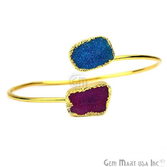 Elegant Adjustable Double Druzy Gemstone Stacking Bangle Bracelet - GemMartUSA (754815008815)