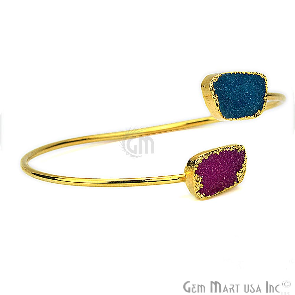 Elegant Adjustable Double Druzy Gemstone Stacking Bangle Bracelet - GemMartUSA (754815893551)