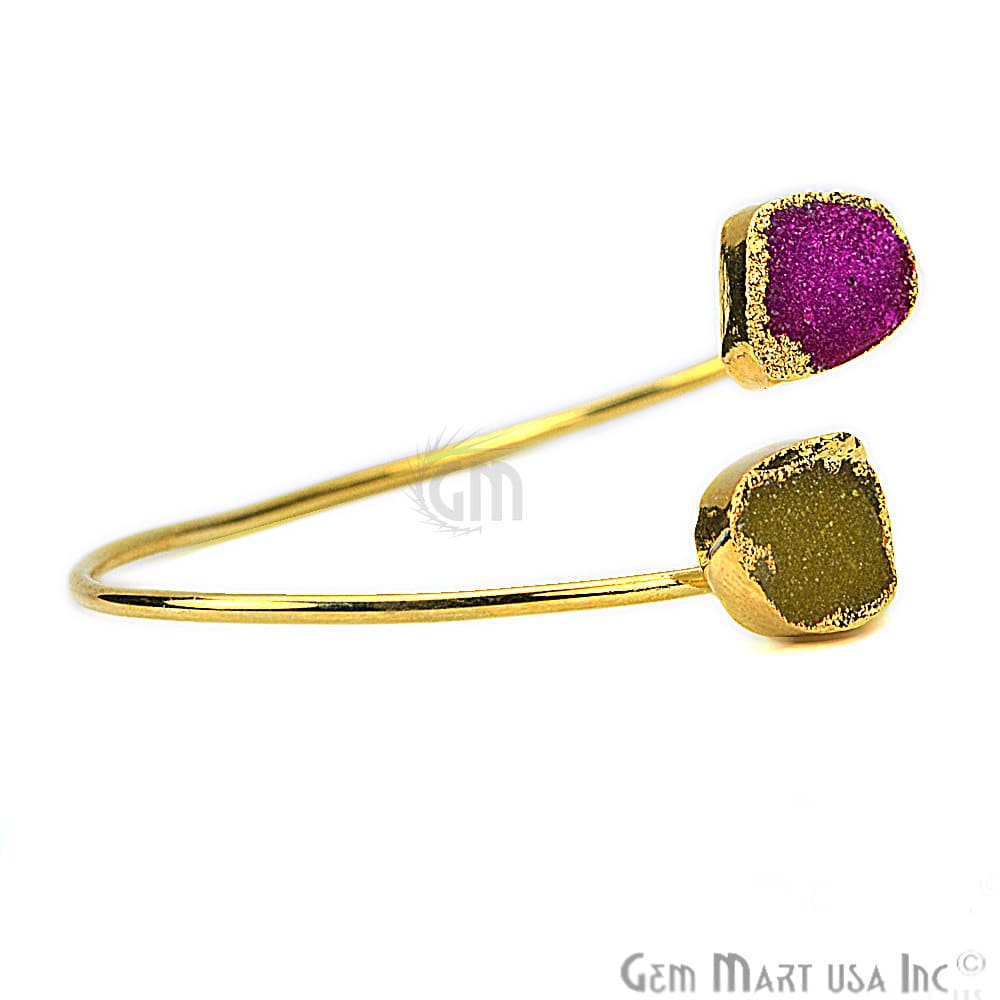 Elegant Adjustable Double Druzy Gemstone Stacking Bangle Bracelet - GemMartUSA (754949849135)