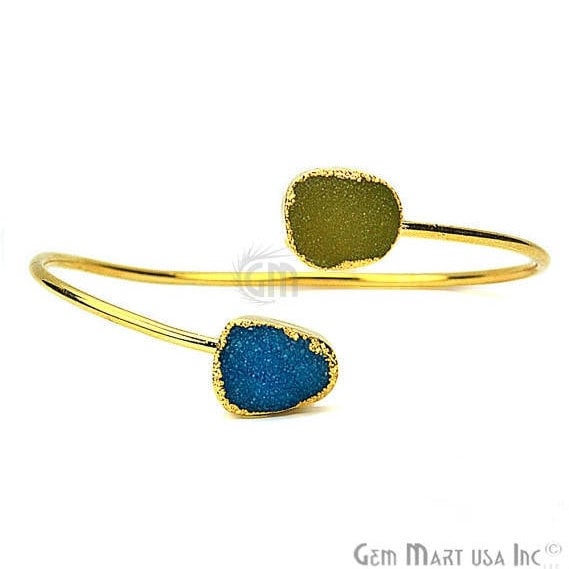 Elegant Adjustable Double Druzy Gemstone Stacking Bangle Bracelet - GemMartUSA (754950602799)