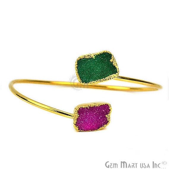 Rough Druzy Adjustable Gold Plated Gemstone Women's Bracelet