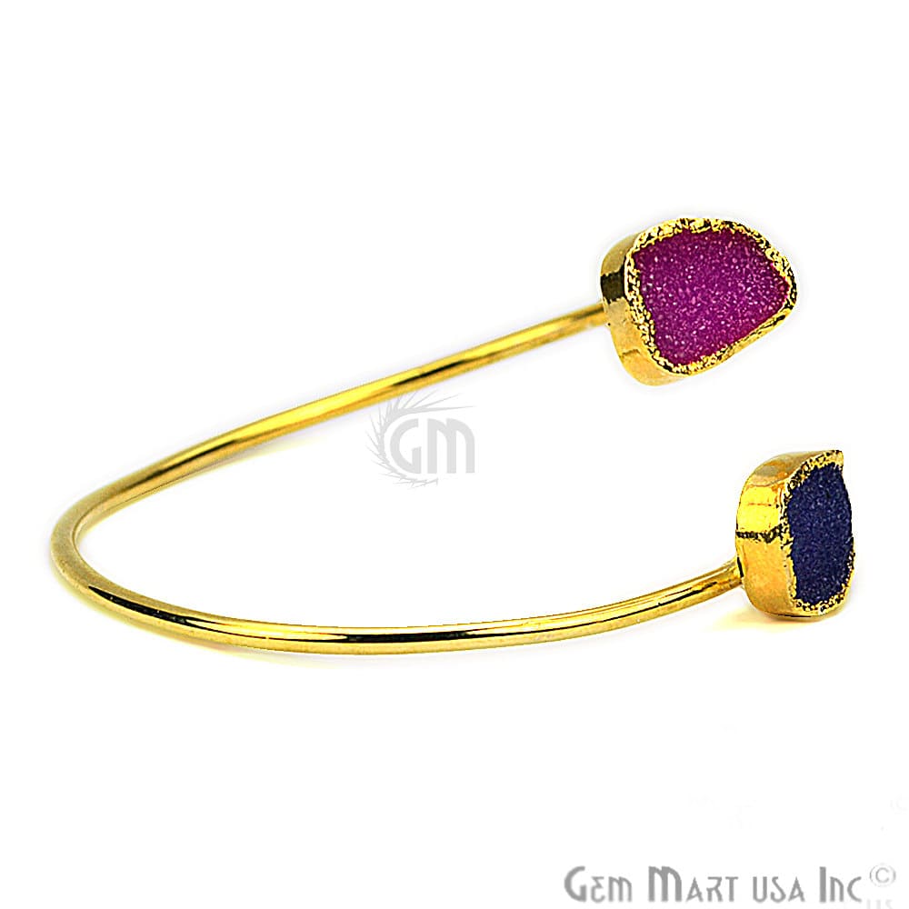 Elegant Adjustable Double Druzy Gemstone Stacking Bangle Bracelet - GemMartUSA (754960531503)