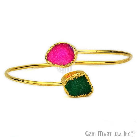 Elegant Adjustable Double Druzy Gemstone Stacking Bangle Bracelet - GemMartUSA (754962956335)