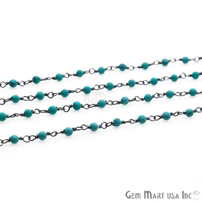 Turquoise Green Smooth 2-2.5mm Beaded Oxidized Wire Wrapped Rosary Chain