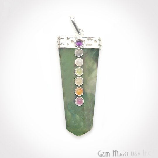 DIY 7 Chakra Healing Gemstone Silver 60x20mm Terminated Pendant (Pick Stone) - GemMartUSA